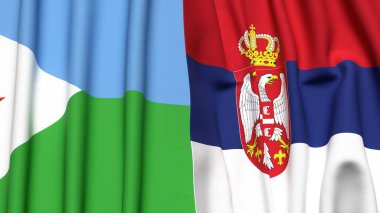 DJIBOUTI ve SERBIA bayrakları gerçekçi kumaş dokusuyla