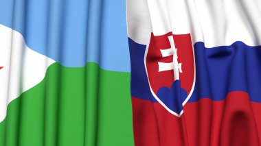 DJIBOUTI ve SLOVAKIA bayrakları gerçekçi kumaş dokusuyla