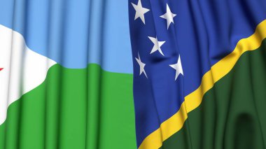 DJIBOUTI Bayrakları ve SOLOMON Adaları Gerçekçi kumaş dokusuna sahip