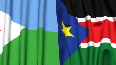 DJIBOUTI ve GÜNEY SUDAN bayrakları gerçekçi kumaş dokusuyla