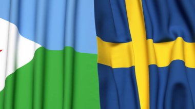 Gerçekçi kumaş desenli DJIBOUTI ve SVEDEN bayrakları