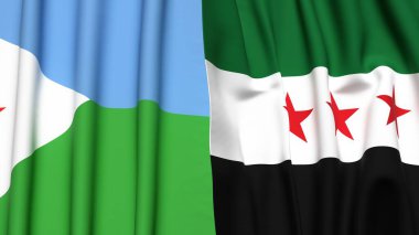 Gerçekçi kumaş dokusuna sahip DJIBOUTI ve SYRIA bayrakları