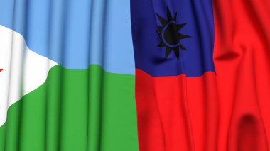 DJIBOUTI ve Tayvan bayrakları gerçekçi kumaş dokusuyla