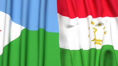DJIBOUTI ve TAJIKISTAN bayrakları gerçekçi kumaş dokusuyla