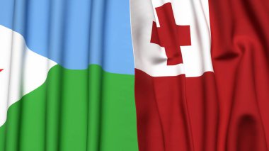 DJIBOUTI ve TONGA bayrakları gerçekçi kumaş dokusuyla