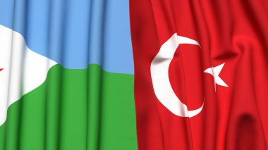 DJIBOUTI ve TURKEY bayrakları gerçekçi kumaş dokusuyla