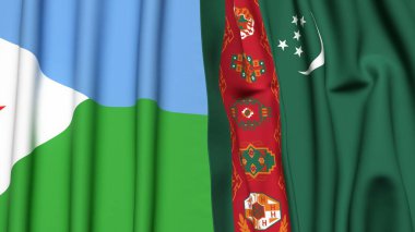 Gerçekçi kumaş dokusuna sahip DJIBOUTI ve Türkmenistan bayrakları