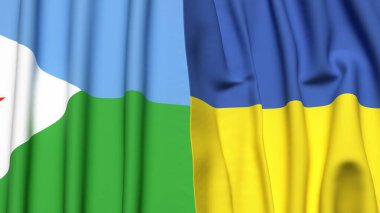 DJIBOUTI ve UKRAINE bayrakları gerçekçi kumaş dokusuyla