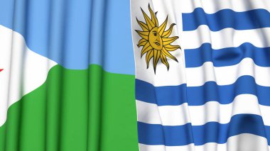 DJIBOUTI ve Uruguay bayrakları gerçekçi kumaş dokusuyla