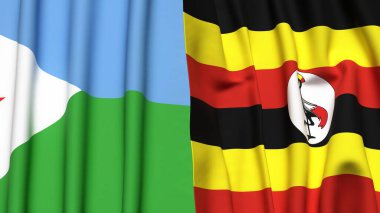 DJIBOUTI ve UGANDA bayrakları gerçekçi kumaş dokusuyla