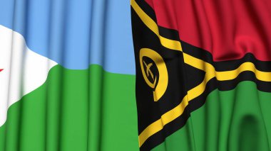DJIBOUTI ve VANUATU bayrakları gerçekçi kumaş dokusuyla