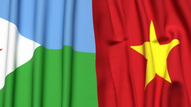 DJIBOUTI ve VİETNAM bayrakları gerçekçi kumaş dokusuyla