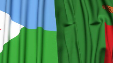 DJIBOUTI ve ZAMBIA bayrakları gerçekçi kumaş dokusuyla