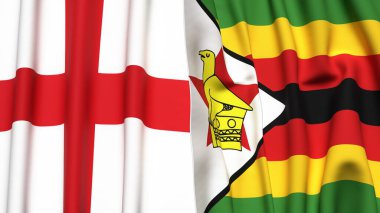 İngiltere ve ZIMBABWE bayrakları gerçekçi kumaş dokusuyla