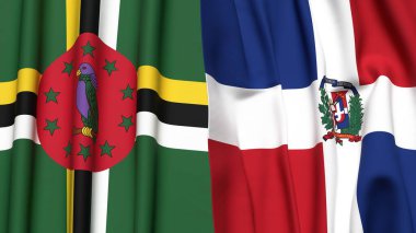DOMINICA ve DOMINICAN REPUBLIC bayrakları gerçekçi kumaş dokusuna sahip