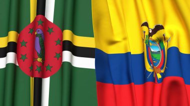 DOMINICA ve Ekvador 'un gerçekçi kumaş dokusuyla bayrakları