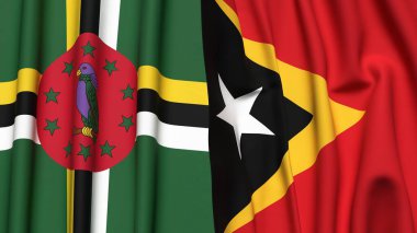 DOMINICA Bayrakları ve gerçekçi kumaş dokusuna sahip Doğu TiMOR