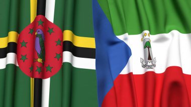 DOMINICA 'nın bayrakları ve gerçekçi kumaş dokusuna sahip Eşitlikçi Guinea