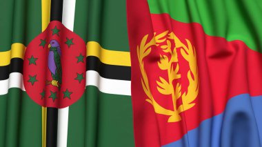 Gerçekçi kumaş dokusuna sahip DOMINICA ve ERITREA bayrakları