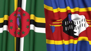 DOMINICA ve Eswatini bayrakları gerçekçi kumaş dokusuyla
