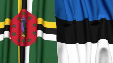 Gerçekçi kumaş dokusuna sahip DOMINICA ve Estonya bayrakları