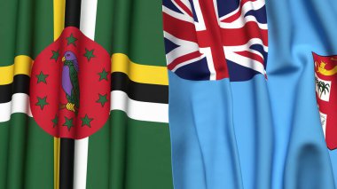 Gerçekçi kumaş dokusuna sahip DOMINICA ve FIJI bayrakları