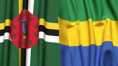 Gerçekçi kumaş dokusuna sahip DOMINICA ve GABON bayrakları