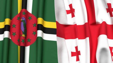 Gerçekçi kumaş dokusuna sahip DOMINICA ve GEORGIA bayrakları