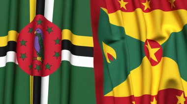 Gerçekçi kumaş dokusuna sahip DOMINICA ve GRENADA bayrakları