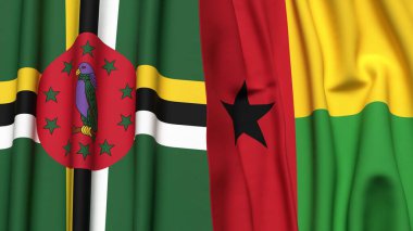 DOMINICA ve GİNEA-BISSAU bayrakları gerçekçi kumaş dokusuna sahip