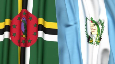 Gerçekçi kumaş dokusuna sahip DOMINICA ve GUATEMALA bayrakları