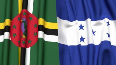 Gerçekçi kumaş dokusuna sahip DOMINICA ve HONDURAS bayrakları