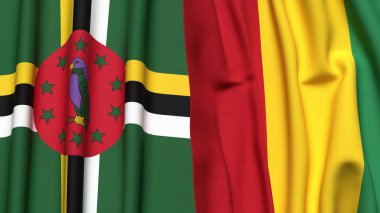 Gerçekçi kumaş desenli DOMINICA ve GUINEA bayrakları