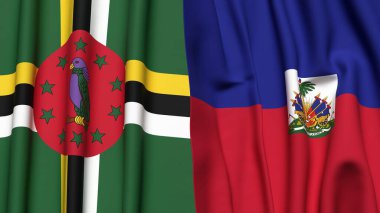 Gerçekçi kumaş dokusuna sahip DOMINICA ve HAITI bayrakları