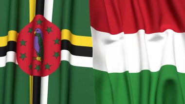 DOMINICA Bayrakları ve gerçekçi kumaş dokusuna sahip HUNGARY