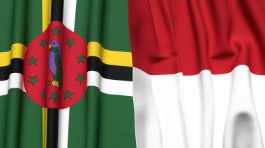 Gerçekçi kumaş dokusuna sahip DOMINICA ve INDONEZYA bayrakları