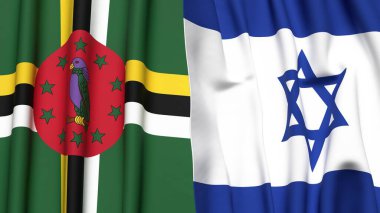 DOMINICA ve İsrail 'in gerçekçi kumaş dokusuna sahip bayrakları