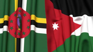 Gerçekçi kumaş dokusuna sahip DOMINICA ve JORDAN bayrakları
