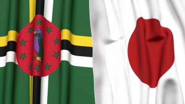 DOMINICA ve JAPAN 'ın gerçekçi kumaş dokusuna sahip bayrakları