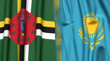 DOMINICA ve KAZAKHSTAN bayrakları gerçekçi kumaş dokusuna sahip