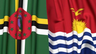 Gerçekçi kumaş dokusuna sahip DOMINICA ve KIRIBATI bayrakları
