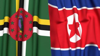 DOMINICA Bayrakları ve KOREA Kuzey Gerçekçi kumaş dokusuna sahip