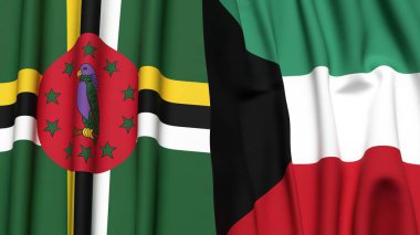 DOMINICA ve KUWAIT bayrakları gerçekçi kumaş dokusuyla