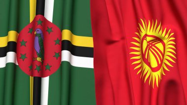DOMINICA ve KYRGYZSTAN bayrakları gerçekçi kumaş dokusuna sahip
