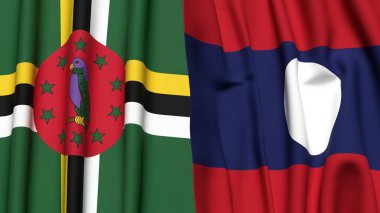 Gerçekçi kumaş dokusuna sahip DOMINICA ve LAOS bayrakları