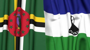 Gerçekçi kumaş desenli DOMINICA ve LESOTHO bayrakları