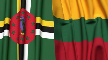 Gerçekçi kumaş dokusuna sahip DOMINICA ve LITHUANIA bayrakları