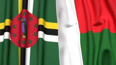 Gerçekçi kumaş dokusuna sahip DOMINICA ve MADAGASCAR bayrakları