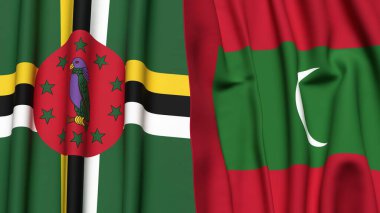 Gerçekçi kumaş dokusuna sahip DOMINICA ve MALDIVES bayrakları
