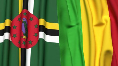 DOMINICA ve MALI bayrakları gerçekçi kumaş dokusuyla